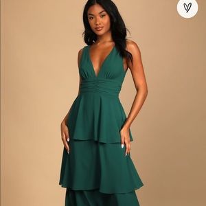 Lulu's Emerald Green Tiered Midi Dress